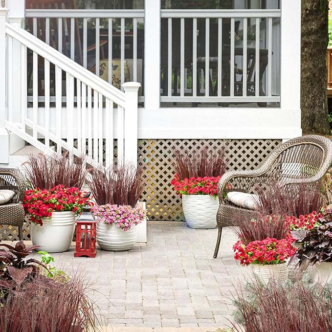 12Pcs Artificial Grass Plants, Faux Shrubs Wheat Grass, Artificial Tall Grasses Fake Plants for Outdoor Decor,Artificial Greenery Stems Weed for Room Indoor Home Decor（Red）