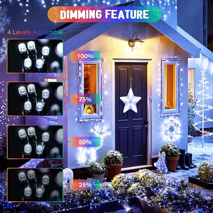 JMEXSUSS 2 Pack White and Multicolor Solar Christmas Lights, Total 400 LED 151FT Color Changing Solar String Lights Outdoor Waterproof for Outside Yard Tree Christmas Decorations