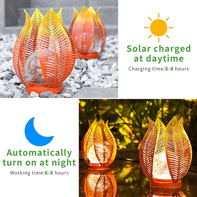 Solar Garden Lights Outdoor Decorations Garden Decor,Cracked Globe Glass,Gardening Gifts Waterproof Solar Lights for Outdoor Decor Patio,Lawn,Balcony,Porch,Yard Art