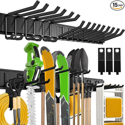 Garage Wall Organizer,15Pack Carries 675 lbs,Garden Tool Organizer 48in With Large Storage Space,Easy Assembly, Sturdy Design,for Efficient Tool Storage Garage Organization