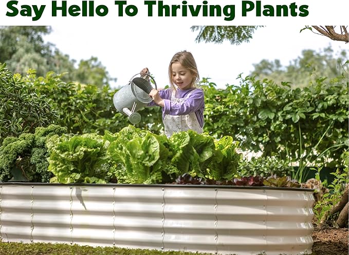 Galvanized Raised Garden Beds Outdoor // 8×4×1 ft Planter Raised Beds for Gardening, Vegetables, Flowers // Large Metal Garden Box // Patented Tool-Free Design (White)