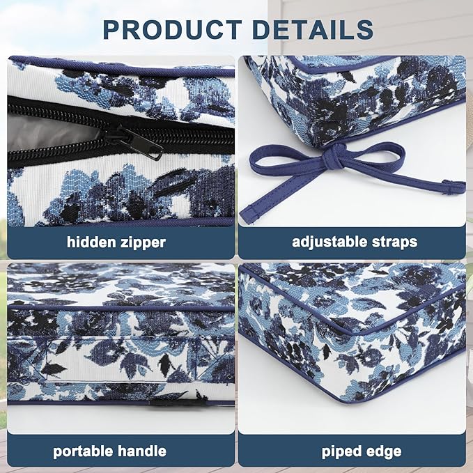 Favoyard Outdoor Chair Cushion 19 x 19 x 3 In Waterproof Pattern Fade Resistant Cushions for Patio Furniture with Removable Cover Attach Straps 28D Foam Insert Cushions Pads for Seat Sofa Couch 2 Pack