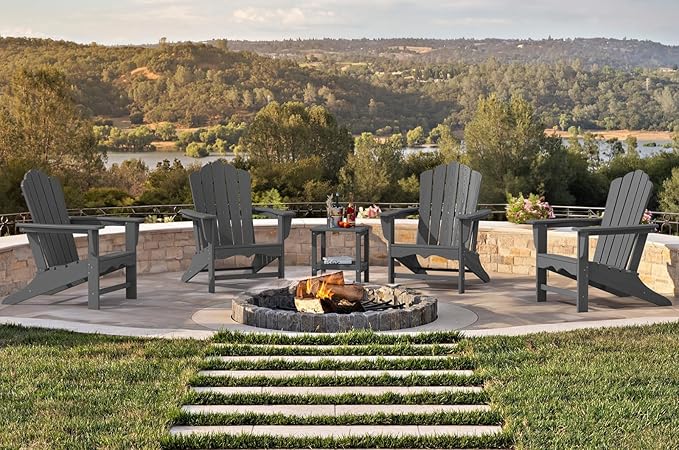 KINGYES HDPE Adirondack Chair Set of 8, Classic Oversize Adirondack Chair, Grey