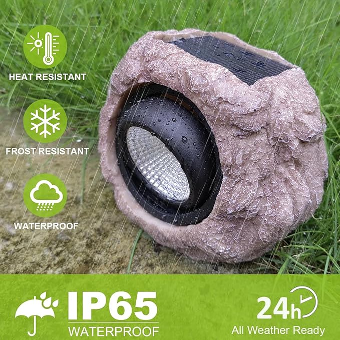Outdoor Solar Rock Light, Waterproof LED Solar Spotlight, Garden Landscape Lights, Decorative Garden Rock Lights for Paths, Sidewalks, Patio and Landscaping - 4 Pack