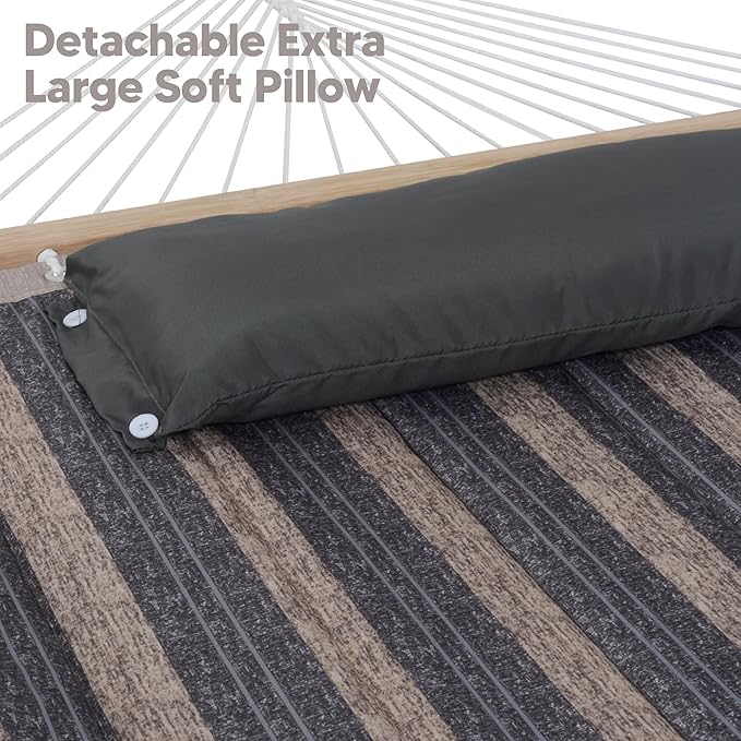 SUNCREAT Hammock with Stand 2 Person Heavy Duty, Freestanding Hammock with Spreader Bar, Soft Pillow, Gray Stripes