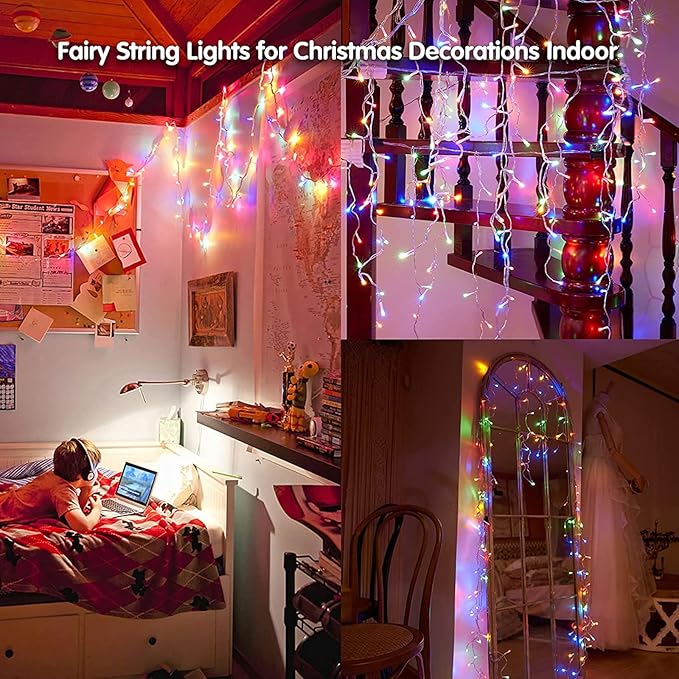 Led Christmas Lights Outdoor Christmas Decorations Hanging Light 400LED 8 Modes 75 Drops, Waterproof Outdoor Indoor Fairy Christmas Lights for Party, Holiday, Wedding Decorations (Multicolor)