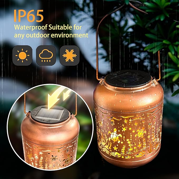 Outdoor Solar Lantern Ocean Element Waterproof Decorative Light Hanging Solar Light for Patio, Balcony, Backyard, Porch, Can be Used as a Gift for Mom and Grandma (Underwater World)