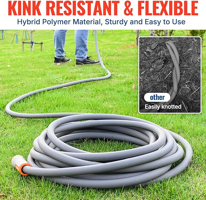 YAMATIC Short Garden Hose 5/8 in x 20 ft with Swivel Handle, Super Flexible Leader Hose, All-weather, Lightweight, Burst 600 PSI, Grey