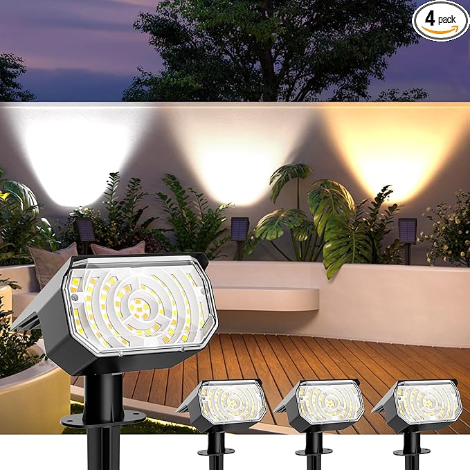 Solar Spot Lights Outdoor Waterproof IP67, 6 Lighting Modes 60 LED, Landscape Spotlights for Tree Yard Garden House Driveway Pathway（4 Pack）