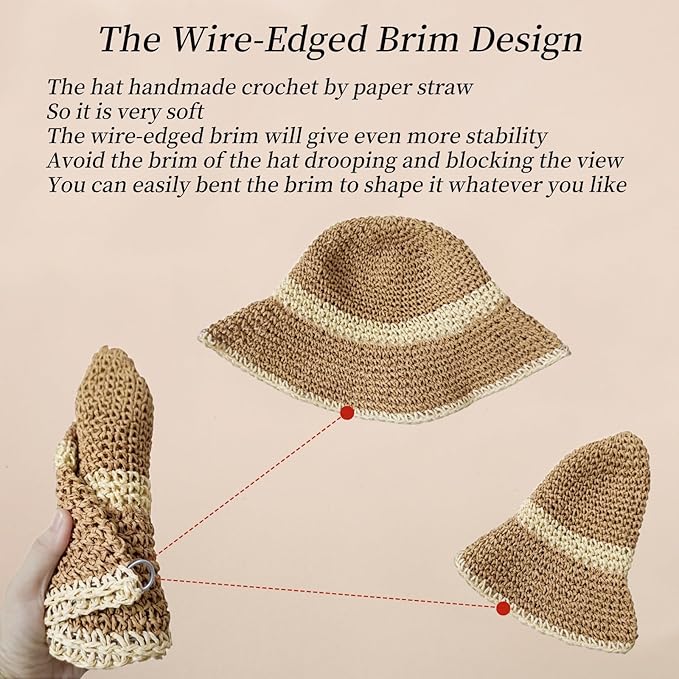 Floppy Big Beach Straw Hats for Women Foldable Summer Wide Brim Packable Sun Hat Womens Travel Straw Fedora Hat