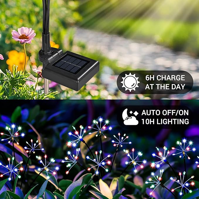Solar Garden Decor Lights Outdoor, Solar Powered Lights Waterproof for Yard Patio Porch Flowerbed, Fairy Gardening Supplies Gifts Firwork(4 Pack Multi-Colored)