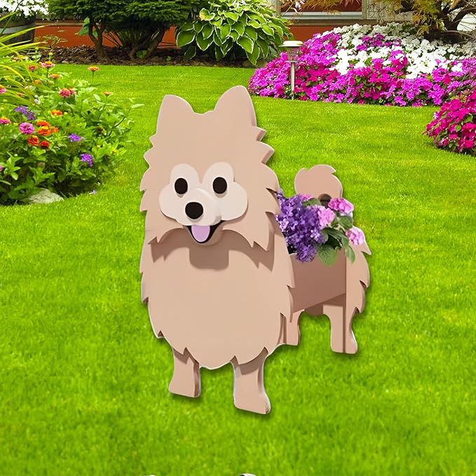 Brown Pomeranian Dog Planter Plant Pots,Cute Garden Dog Flower Planter,Large Dog Planters Birthday Gifts for Women,Office,Indoor/Outdoor Decor(9.84 * 8.66 * 16in)