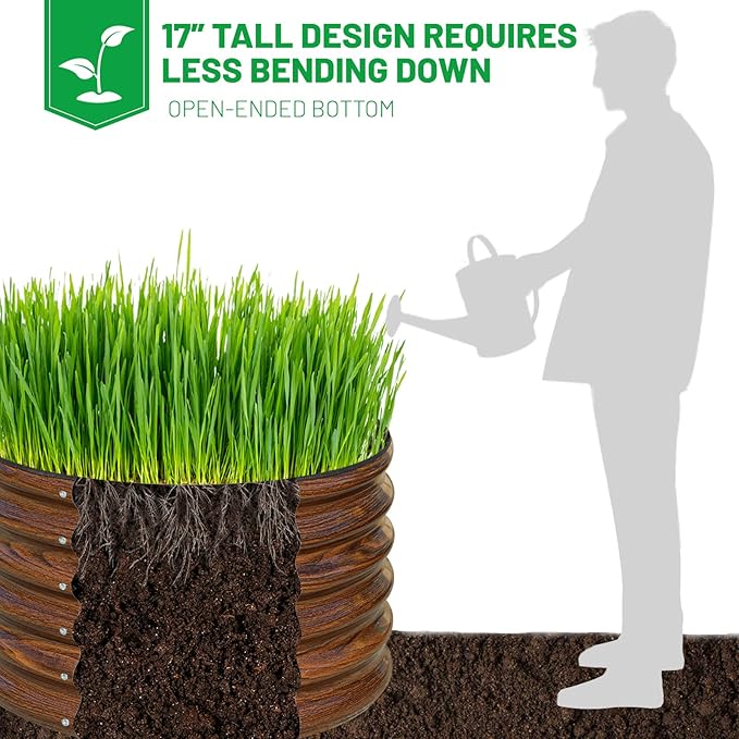 SnugNiture Raised Garden Bed, 2 PCS 2×2×1.5ft Round Galvanized Outdoor Planter Box, 17" Tall Deep Metal Garden Bed Kit for Planting Vegetables, Fruits, Flowers, Brown