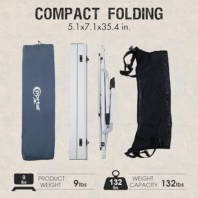 PORTAL Outdoor Folding Portable Picnic Camping Table with Adjustable Height Aluminum Roll Up Table Top Mesh Layer, Silver