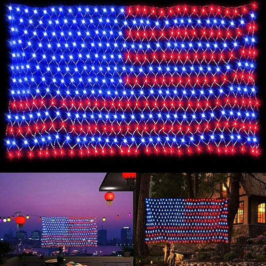 American Flag Light, 420 Super Bright LEDs Net Light Waterproof US for Independence Day July 4th, Yard, Garden Patio Yard Holiday Decoration
