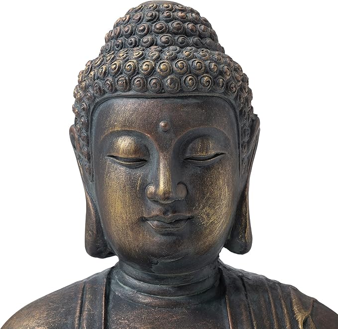 Glitzhome GH20384 22.75" Indoor Outdoor Sitting Meditating Buddha Zen Statue, 22.75 Inch Tall, Bronze