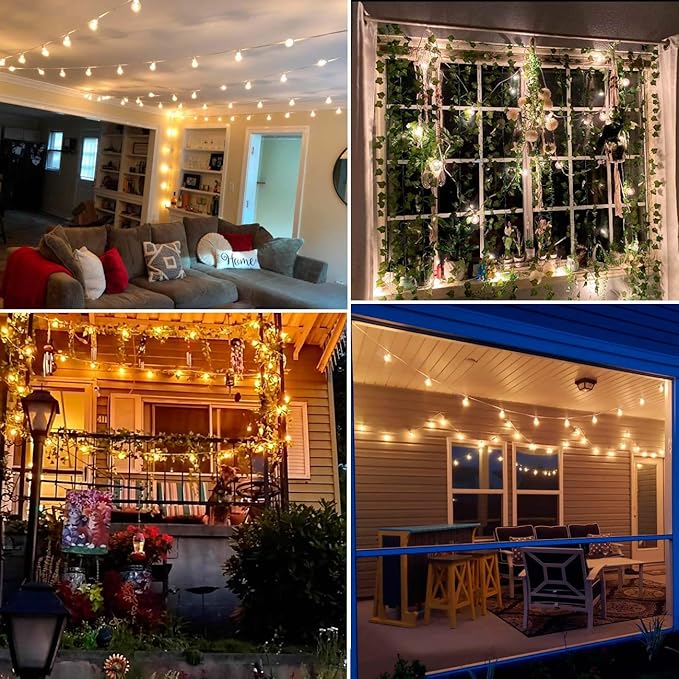 25Ft G40 Outdoor Patio String Lights,LED Bistro String Light with 27 Clear Shatterproof Bulbs(2 Spare),Decorative String Lights for Patio Garden Backyard Cafe Party Wedding Christmas,White Wire