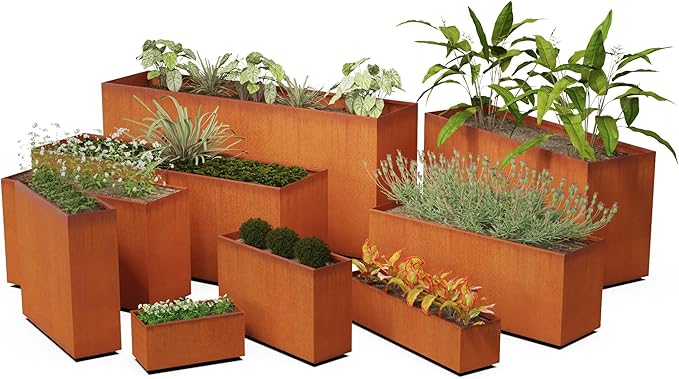 Extra Large Corten Steel Planter Box – 96"x18"x24" Rectangular Outdoor Metal Garden Bed | Heavy-Duty Rust Patina Planter for Outdoor Plants | Made in USA | Fully Assembled