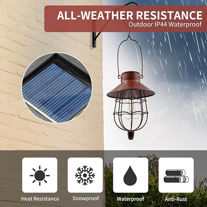 Solar Hanging Lantern Outdoor Waterproof Solar Lanterns Hanging Lights for Outside with Bright Warm White Light for Garden Patio Yard Pathway 2 Pack(Red)