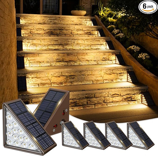Solar Step Lights - 6 Pack Waterproof IP67, Deck & Patio Staircase Lights (Warm Brown)