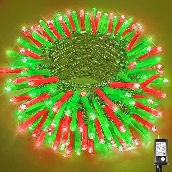 Vivideal 200 LED Red and Green Christmas Lights - 66ft String Lights Indoor Clear Wire 8 Modes Plug in Waterproof Fairy Lights with Timer Memory for Indoor Outside Bedroom Home Party Decorations