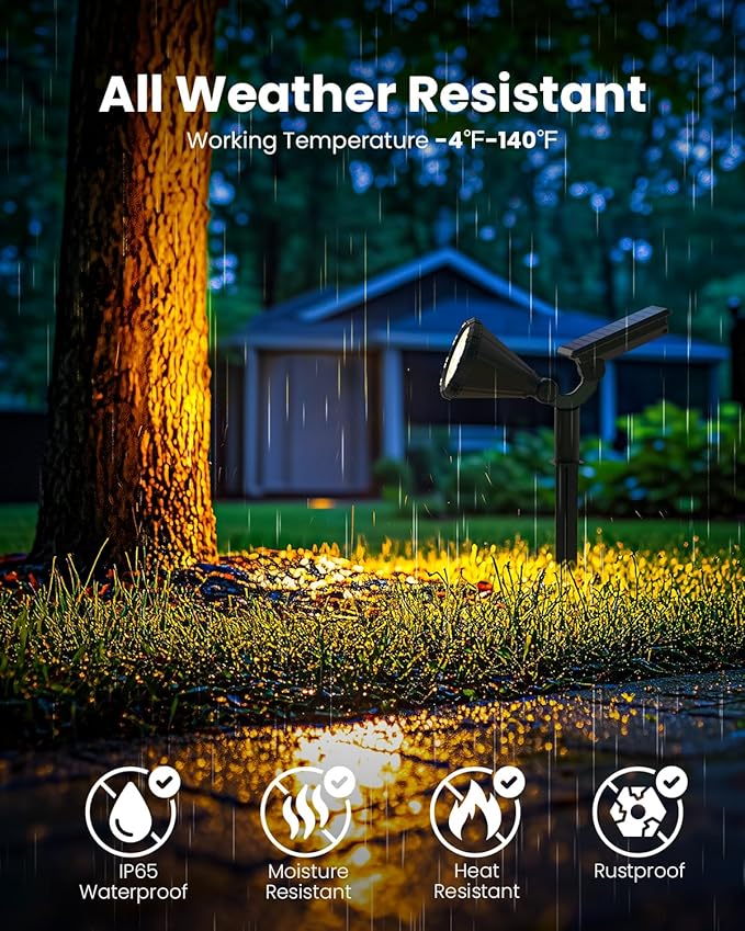 Solar Spot Lights Outdoor Waterproof, Flag Pole Light Solar Powered Halloween Lights, Landscape Spotlights for Tree, House, Yard, Garden, Christmas Decorations-2Pack Warm White