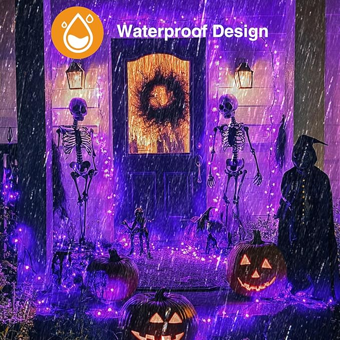 kolpop Purple Solar Fairy Lights Outdoor Waterproof, 3 Pack 32FT 80LED Solar Powered String Light, 8 Modes Copper Wire Solar Twinkle Lighting for Halloween Tree Garden Yard Outside