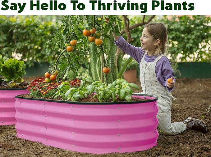 Galvanized Raised Garden Beds Outdoor // 4×2×1 ft Planter Raised Beds for Gardening, Vegetables, Flowers (Pink) // Large Metal Garden Box
