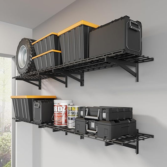 4 Pack Heavy Duty Garage Wall Shelving Set (1.5x4ft), Wall Mounted Garage Shelves 1000lbs Capacity, 18"x96" Shelf Storage Rack Floating Shelves, Black