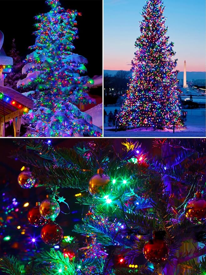 4 Pack 400 LED Solar Christmas Lights Outdoor, Solar String Lights for Outside with 8 Lighting Modes, Waterproof Green Wire Solar Powered Tree Light for Xmas Party Yard Garden Decorations (Multicolor)