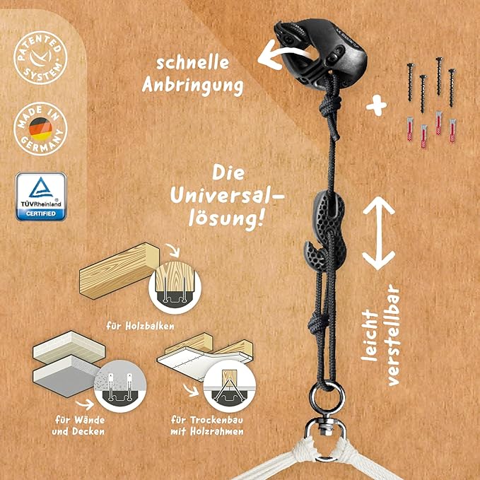 LA SIESTA® - XL King Domingo Hammock Swing Chair & CasaMount - Weather & Tear Resistant Hanging Chair - Outdoor Indoor Hammock Chair w/Suspension Kit for Walls Ceilings Square Beams - Sea Salt