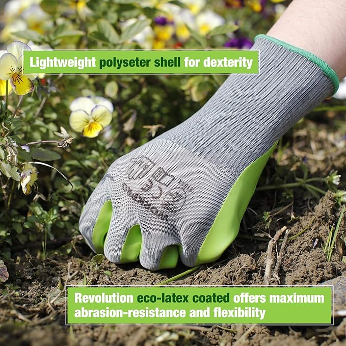 WORKPRO 6 Pairs Garden Gloves, Work Glove with Eco Latex Palm Coated, Gardening Gloves, Working Gloves for Weeding, Digging, Raking, and Pruning (Medium)