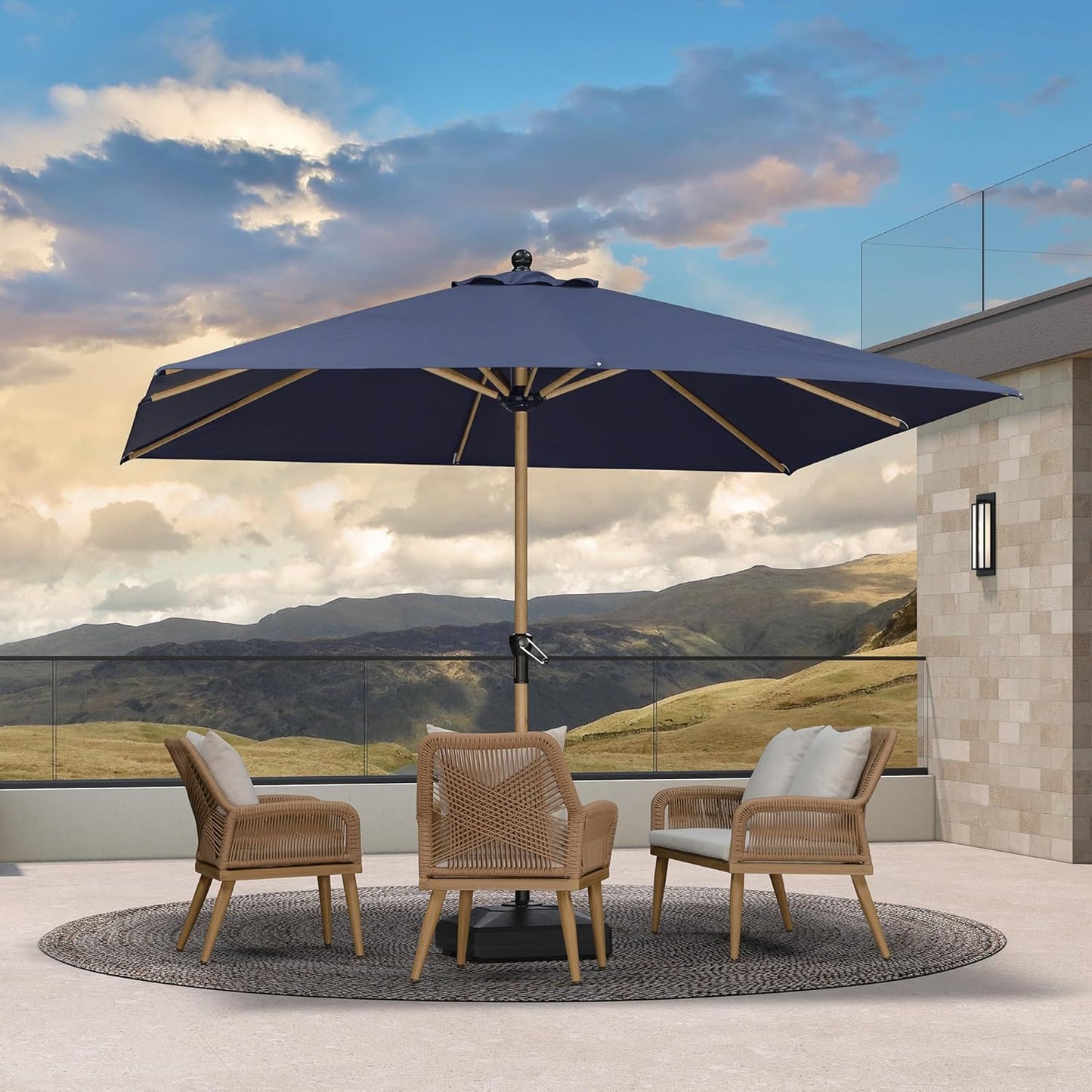 PURPLE LEAF 10' x 10' Square Patio Umbrella with Base Outdoor Umbrella Market Umbrella with Crank & 8 Ribs Aluminum Outdoor Table Umbrella for Pool Deck Backyard, Navy Blue