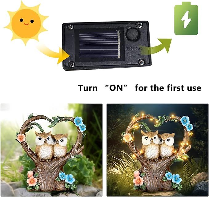 Solar Garden Owl Statue, Owl Figurines with Solar LED Lights for Garden Patio Lawn Ornaments, Indoor Outdoor Decor Waterproof Garden Gift for Owl Lovers 7''