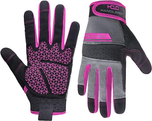 HANDLANDY Women Safety Work Gloves Utility Touch Screen Working Grip Glove for Yardwork Gardening Breathable Mechanic Gloves