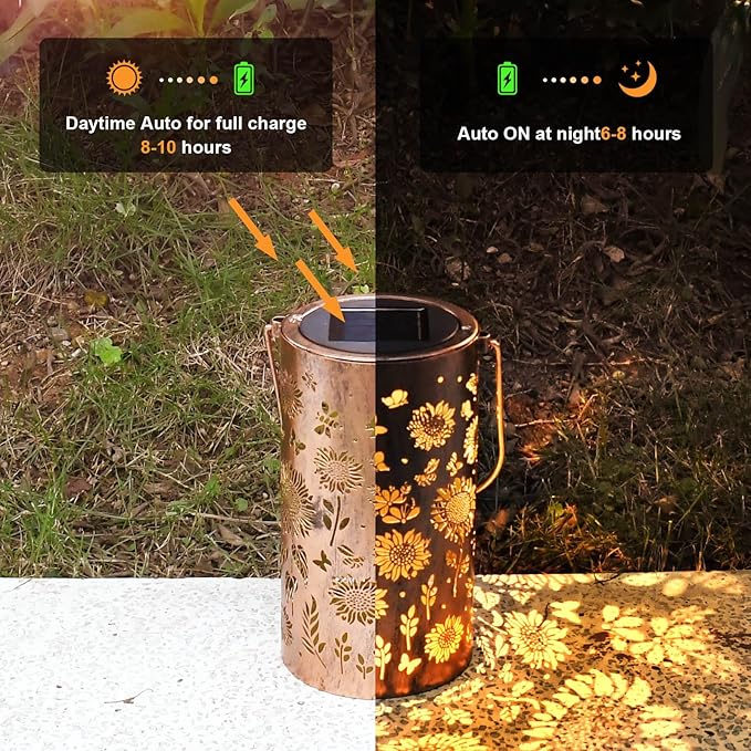 Solar Lanterns Sunflower Lights, Outdoor Garden Decor Waterproof Hanging Lantern Sunflower Solar Lights Gifts for Women Mom Grandma Decorative Yard Patio Deck Porch, 1 Pack