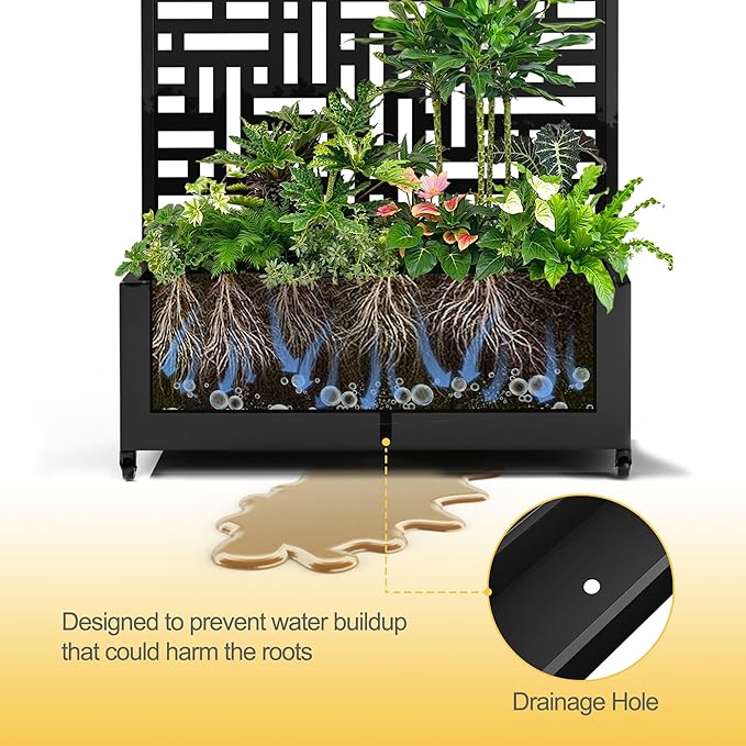 Raised Garden Bed with Trellis and Wheels,73"x35"x16" Metal Raised Garden Bed,Black Modern Metal Planter with Climbing Trellis for Vines & Vegetables