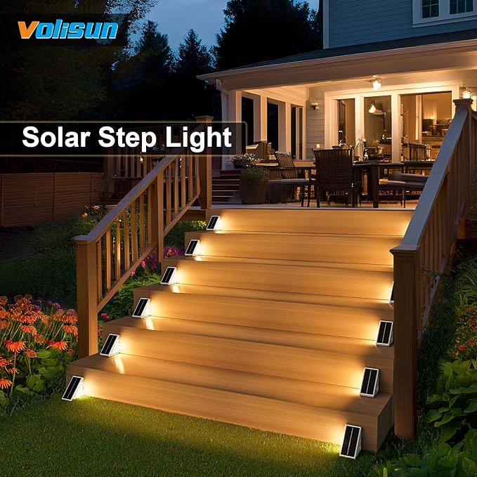 VOLISUN Solar Step Lights for Outside 16 Pack, Solar Stair Lights Outdoor Waterproof IP67, LED Outdoor Step Lights, Outdoor Stair Lights Decor for Deck, Front Step, Front Porch and Patio (Warm White)