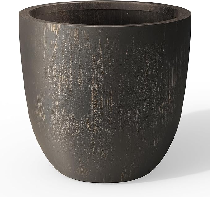 Kante 18 Inch Dia Round Concrete Planter, Indoor Outdoor Large Plant Pot with Drainage Hole and Rubber Plug for Home Patio Garden, Oil Rubbed Bronze
