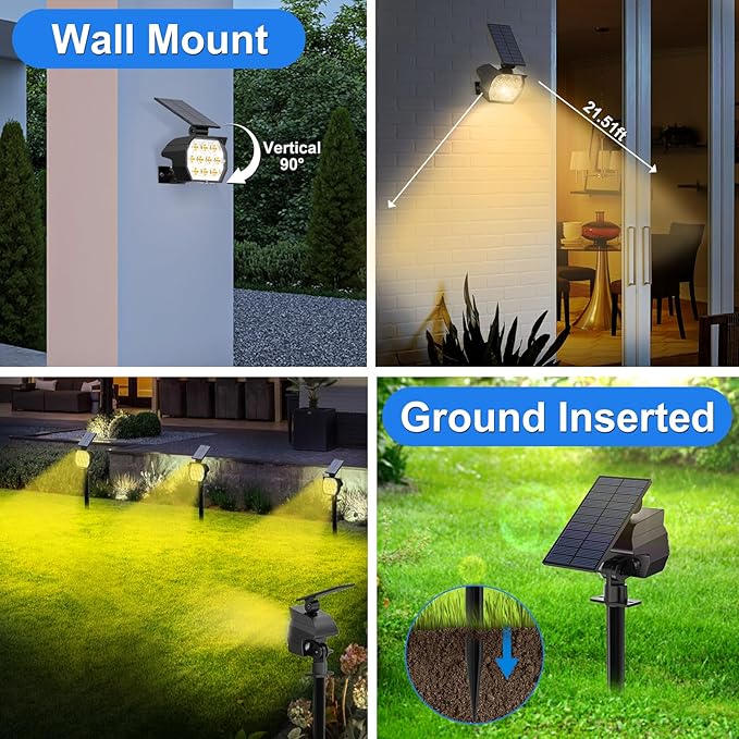 Solar Spot Lights Outdoor, [8 Pack/50LED] Solar Lights Outdoor Waterproof IP67, Dusk-to-Dawn 3 Lighting Modes Adjustable Landscape Spotlight for Garden, Yard, Pathway