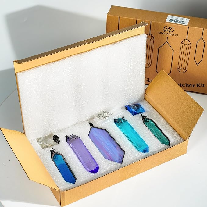 HDCRYSTALGIFTS Set 7 Crystal Blue Dreams Sun Catchers Window Hanging Ornaments Stained Glass Suncatchers Kit for Window Indoor Home Garden Decor