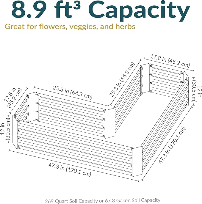 Sunnydaze Galvanized Raised Garden Bed - Metal Raised Bed for Gardening - Outdoor Planter Box for Flowers, Plants, and Vegetables - Ivory White - 12” H L-Shaped