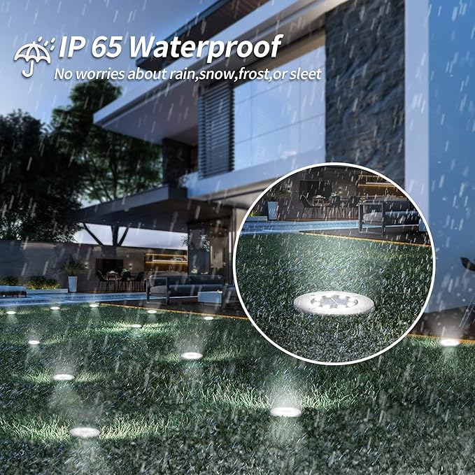 pozzolanas 16 Packs Solar Ground Lights-Cold White, 8 LED Solar Garden Lights Waterproof Outdoor Landscape Lights for Lawn Pathway Yard Driveway