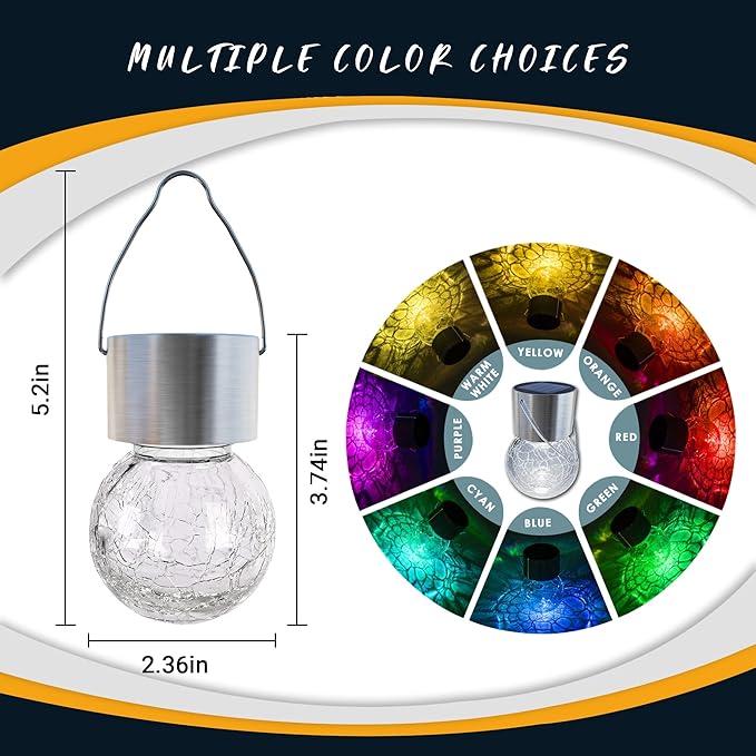 GIGALUMI 16 Pack Solar Outdoor Lights, Solar Hanging Lights for Christmas Decoration-Cracked Glass Solar Lights Outdoor Waterproof for Garden, Yard, Fence, Tree(Cold White)