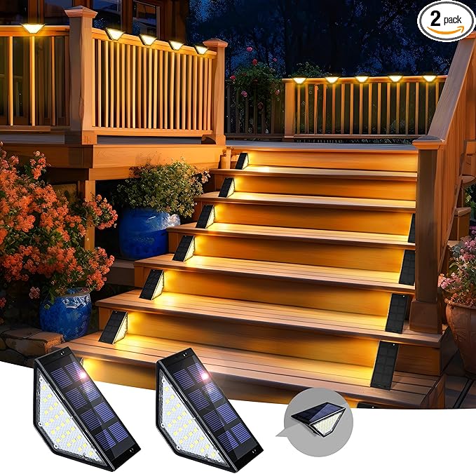 SOLPEX Solar Step Lights for Outside, 24 LEDs Solar Stair Lights Outdoor Waterproof Decor for Stair, Porch, Step, Deck, Fence, Front Door, Balcony, Patio, Wall, Yard, Garden(2 Pack, Warm White)