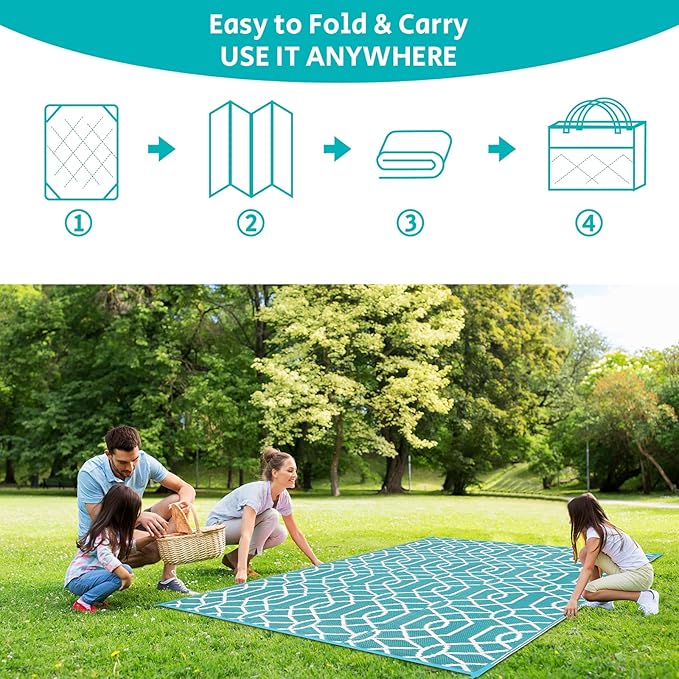 HEBE Outdoor Rug Waterproof 5x8, Reversible Plastic Straw Rug RV Camping Rug, Indoor Outdoor Patio Mat Clearance, Outside Carpet for Porch,Deck,Camper,Balcony,Backyard,Picnic