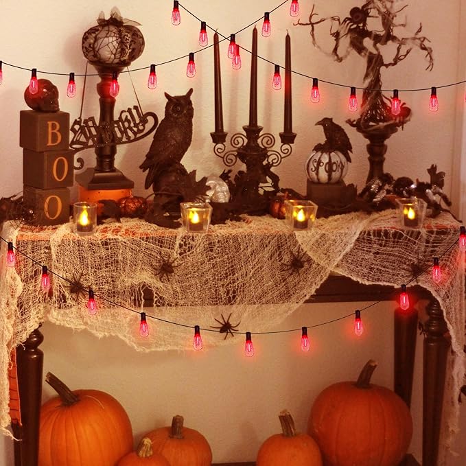 Abeja LED Flame String Lights, 10Ft ST40 Halloween Flicker Flame String Lights with 10 LED Flame Bloody Tears Bulbs, Hanging Outdoor Halloween Light for Patio Garden Party Backyard -Black