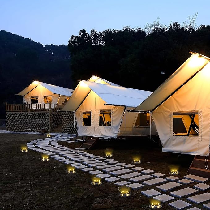 Solar Ground Lights Outdoor 12 Packs 12 LED Disk Lights Solar Powered Waterproof New In-ground Lights For Garden Deck Stair Step Lawn Patio Driveway Walkway Pathway Yard decoration(Warm Light,12Pack)