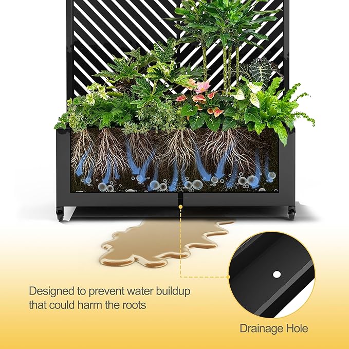 Raised Garden Bed with Trellis and Wheels,73"x35"x16" Metal Raised Garden Bed,Black Parallel Metal Planter with Climbing Trellis for Vines & Vegetables