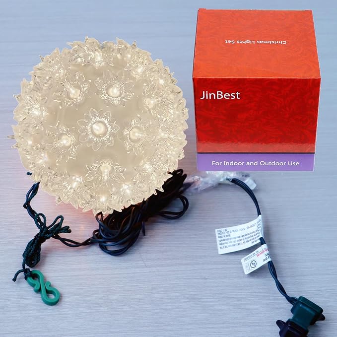 50 Warm Clear Sphere Light, UL Listed and Commercial Grade Christmas Hanging Sphere 6 Inches, for Indoor and Outdoor Use.